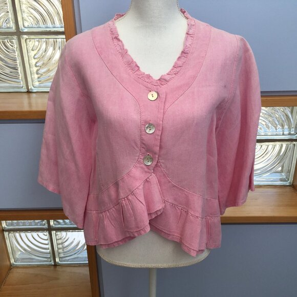 Hot Pink Linen Jacket or Top OS by JS Millenium - Picture 2 of 9